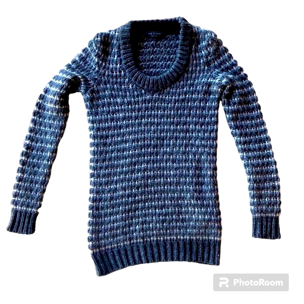 Merino Wool and Cashmere Rag and Bone Open Weave Crew Neck Gray Tunic Sweater